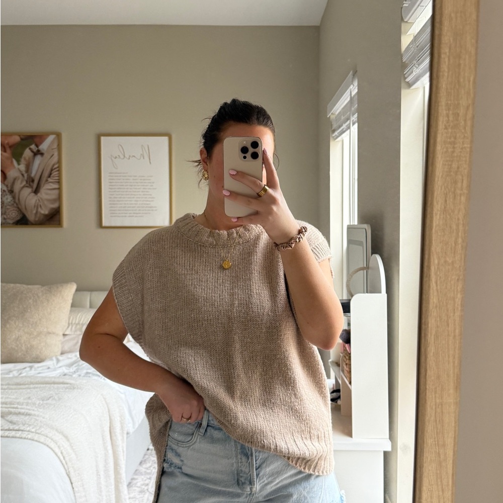 Beige Knit Sleeveless Sweater